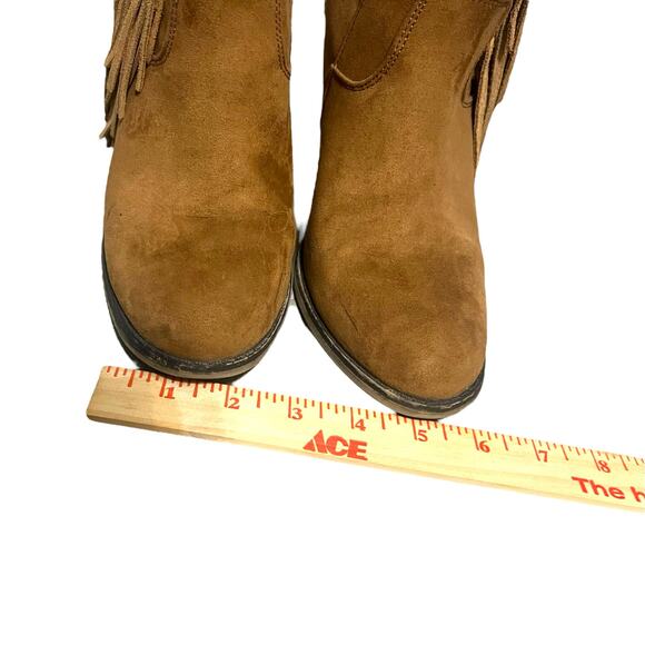 Mia Lindsie Brown Suede Leather Ankle Boots Side Zip Fringe Tassels Size 8.5 - Picture 7 of 16